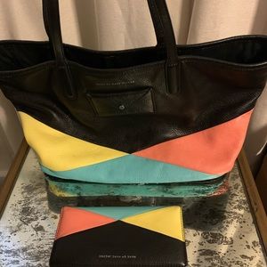 Marc Jacobs leather color block tote bag with matching wallet.